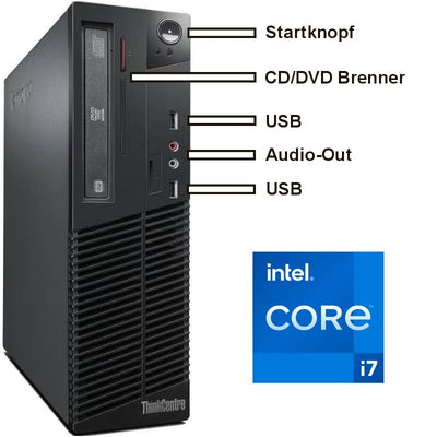Lenovo - Schneller PC mit Intel Core i7 4790 - Desktop Computer + Silent Rechner für Büro & Home Office mit 4 GHZ - 16GB RAM - 512GB SSD - USB3.0 - WLAN - inkl Windows 11 Pro und Office 2010 | 7672