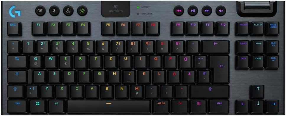 Logitech G915 LIGHTSPEED TKL Tenkeyless kabellose mechanische Gaming-Tastatur, Taktiler GL-Tasten-Switch, LIGHTSYNC RGB, Ultraschlankes Design, 40+ Stunden Akkulaufzeit, Deutsches QWERTZ-Layout-Carbon