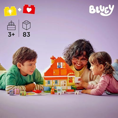 LEGO DUPLO Bluey: Blueys Familienhaus mit Memory-Spiel - Lernspielzeug für Kleinkinder - Inkl. 3 Minifiguren, aufklappbare Fenster und Brettspiel - Geschenk für Jungen & Mädchen ab 3 Jahren - 10459