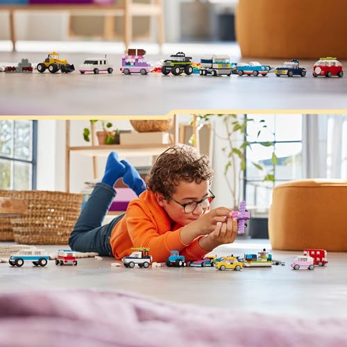 LEGO Classic Kreative Fahrzeuge, Bausteine-Set für Bunte Modellautos inkl. LKW, Polizeiauto und Baufahrzeuge, Baubare Spielzeug-Autos für Kinder, Geschenk für Jungs und Mädchen ab 5 Jahren 11036
