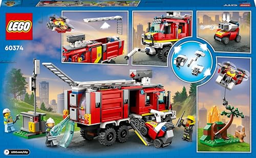 LEGO 60374 City Einsatzleitwagen der Feuerwehr, modernes Feuerwehrauto-Spielzeug mit Löschdrohnen, mit Figuren für Kinder