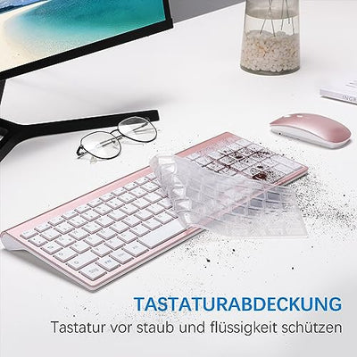 Tastatur Maus Set Ultra Slim, TopMate 2,4G Stille Compact USB 2400DPI Maus und Schissschalter Tastatur mit Abdeckung, mit 2 AA & 2 AAA Batterien für PC/Laptop/Windows/Mac-Rose Gold Weiß