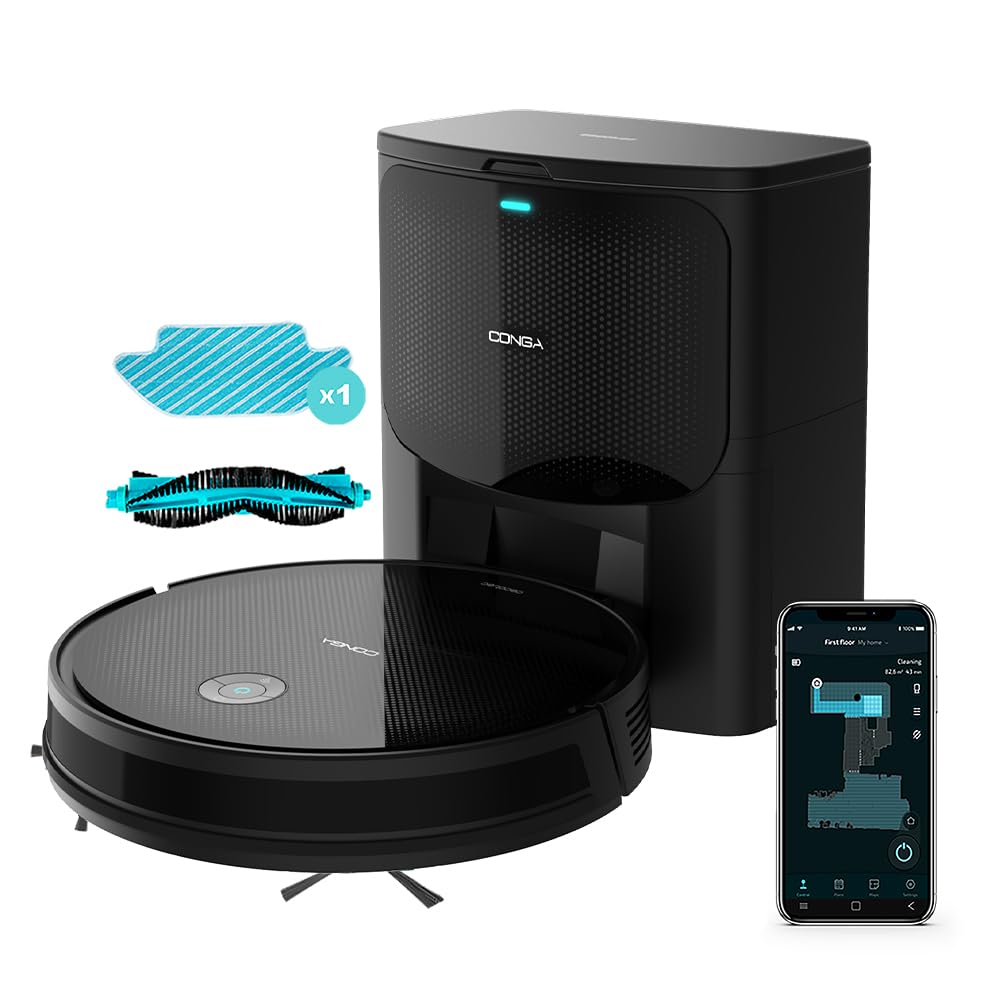 Cecotec Staubsaugerroboter mit Selbstentleerungsbasis Conga 2499 Ultra Home Advanced, Gyroskop-Technologie, 2100Pa, App, Multifunktionsbürste, 2 Seitenbürsten, Mop, automatische Beutelerkennung 3L