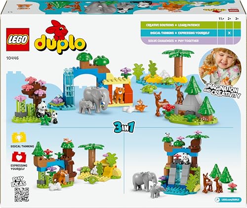 LEGO DUPLO Town Wildtier-Familien 3-in-1 Set - Lernspielzeug für Kleinkinder mit Tierfiguren - Montessori Spielzeug ab 2 Jahren mit Schildkröte, Tiger, Elefant, Hirsch & Panda Figuren - Geschenk 10446
