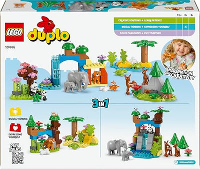 LEGO DUPLO Town Wildtier-Familien 3-in-1 Set - Lernspielzeug für Kleinkinder mit Tierfiguren - Montessori Spielzeug ab 2 Jahren mit Schildkröte, Tiger, Elefant, Hirsch & Panda Figuren - Geschenk 10446