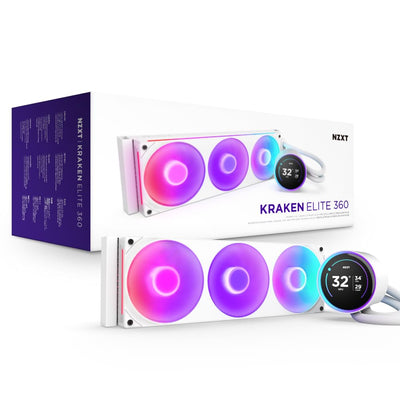 NZXT Kraken Elite 360 RGB - AIO CPU-Flüssigkeitskühler - 360-mm-Radiator - F360 RGB Core-Lüfter - Anpassbares 2,72"-IPS LCD - Turbine Pump - Intel LGA 1700, 1200/115X, 1851 - AMD AM5, AM4 - Weiß