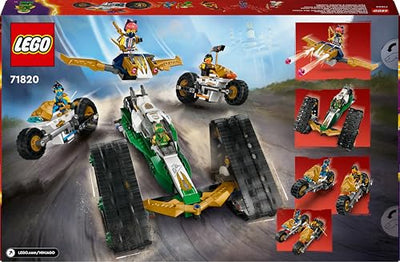 LEGO NINJAGO Kombi-Raupe des Ninja-Teams, 4-in-1-Set mit Gleiter, Rennauto und 2 Motorrädern und 6 Minifiguren, Geschenk für Jungen und Mädchen, Ninja-Spielzeug 71820