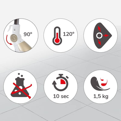 LIVINGTON Prime Steam Mop – Dampfbesen mit Knickgelenk für schwer erreichbare Stellen – vielseitiger Dampfreiniger zur Reinigung von Böden, Polstern und mehr - für schonende Bodenreinigung