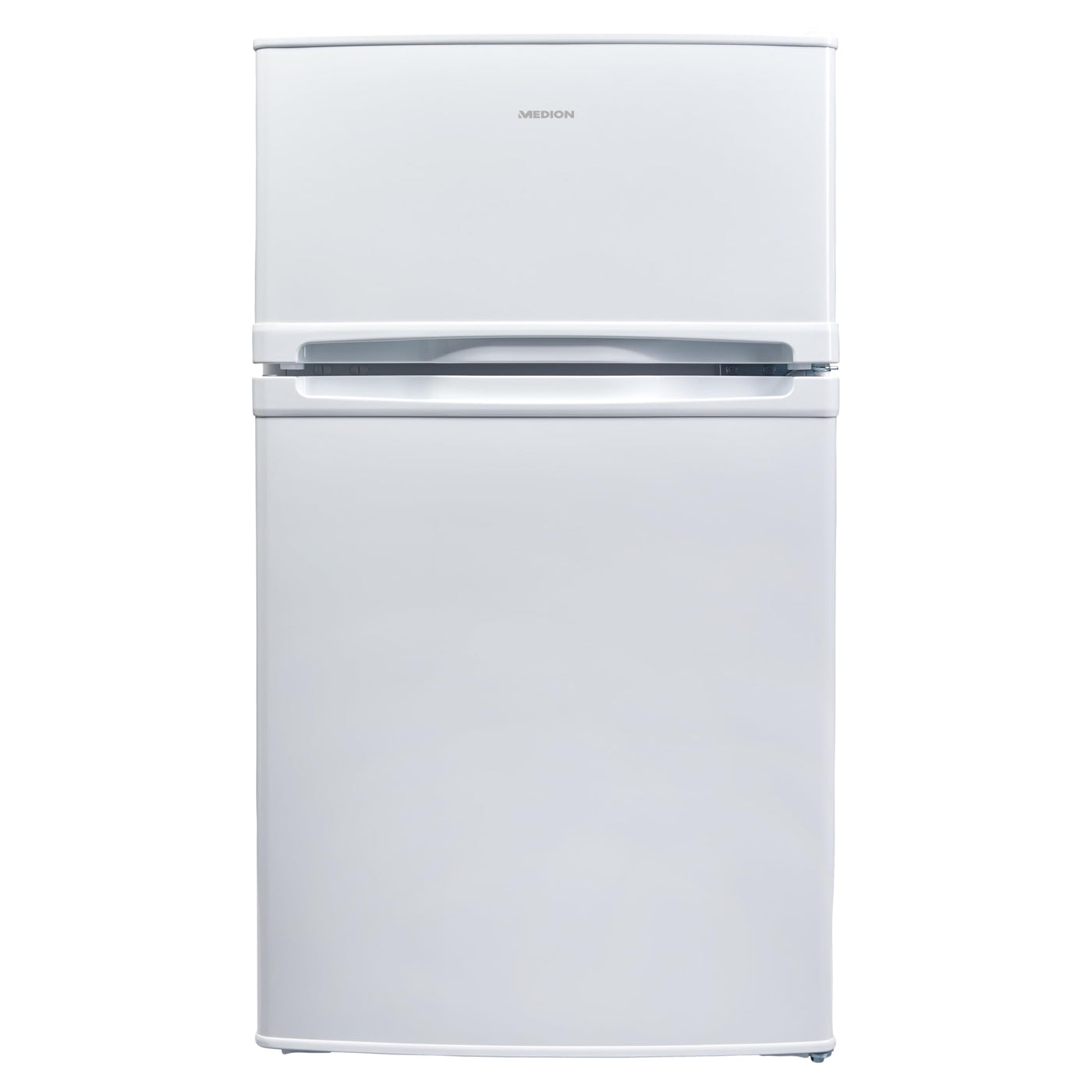 MEDION Mini Kühl-Gefrierkombination (85 Liter, 61L Kühlteil, 24L Gefrierteil, freistehend, 40 dB, transparente Gemüseschublade, Türanschlag wechselbar, MD 37689) weiß