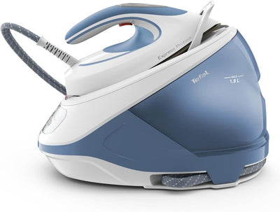 Tefal Dampfbügelstation Express Protect SV9202|7,5 bar|Dampfstoß:520 g/Min.|Dauerdampfmenge:130 g/Min.|Anti-Kalk-Kollektor|Durilium AirGlide Autoclean-Bügelsohle|2600w|1.8L|39.8x24.3x29.4cm|Weiß/Blau
