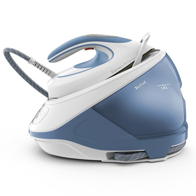 Tefal Dampfbügelstation Express Protect SV9202|7,5 bar|Dampfstoß:520 g/Min.|Dauerdampfmenge:130 g/Min.|Anti-Kalk-Kollektor|Durilium AirGlide Autoclean-Bügelsohle|2600w|1.8L|39.8x24.3x29.4cm|Weiß/Blau