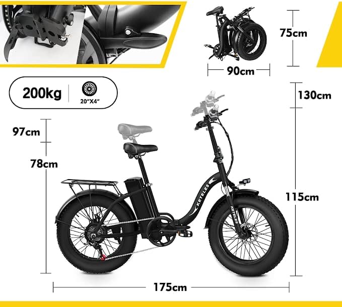 KETELES Klapprad E-Bike Elektrofahrrad 20 Zoll, 48V 35Ah Lithiumbatterie, Faltbares City E-Bike mit 4" Fettreifen, Hydraulische Bremse, für Erwachsene, Herren Damen. (KF9 35A)