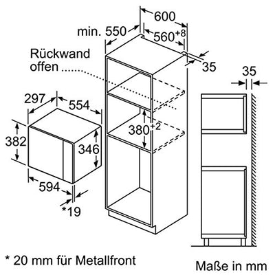 Siemens BF525LMS0 Mikrowelle (Einbau) / 59.4 cm/Elektronikuhr/Seitlich öffnende Drehtür/Edelstahl