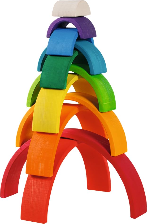 goki 58478 - Bausteine Regenbogen aus Ahornholz - goki Evolution - 11 Teile - Bunte Farben auf Wasserbasis - Montessori-Spielzeug - Made in EU