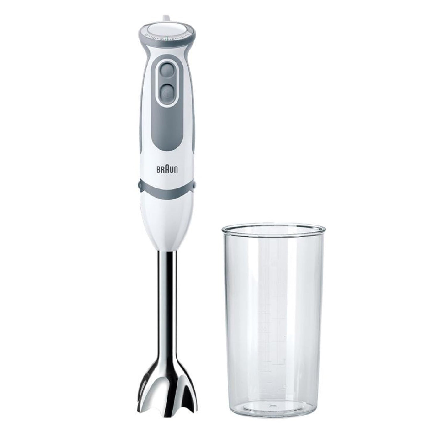 Braun Stabmixer MQ 5200WH - MultiQuick 5 Vario Pürierstab mit Edelstahl Mixfuß, 1000 Watt, inkl. 600 ml Mix- & Messbecher, weiß/grau