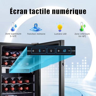 Kalamera Weinkühlschrank 2 Zonen, Touch-Bedienfeld,Schwarze Glastür, Verdeckter Griff, Flaschenkühlschrank 20 Flaschen, 68Liter, 5-18°C Kühlzone, KRC-68BFG