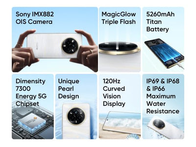 realme 14 Pro Smartphone 5g, 12 + 512GB,White,Sony IMX882 OIS AI Camera,Cold-Sensitive Color-Changing Design,5260 mAh Battery,IP69,120Hz Eye Protection Display,Amazon Exclusive (No Adapter)