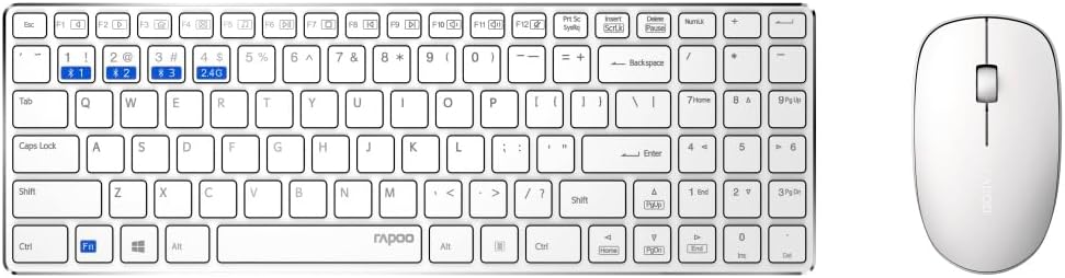 Rapoo 9300M kabelloses Tastatur-Maus Set Wireless Deskset 1300 DPI Sensor 12 Monate Batterielaufzeit kompakt DE-Layout QWERTZ PC & Mac - weiß