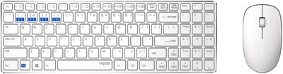Rapoo 9300M kabelloses Tastatur-Maus Set Wireless Deskset 1300 DPI Sensor 12 Monate Batterielaufzeit kompakt DE-Layout QWERTZ PC & Mac - weiß