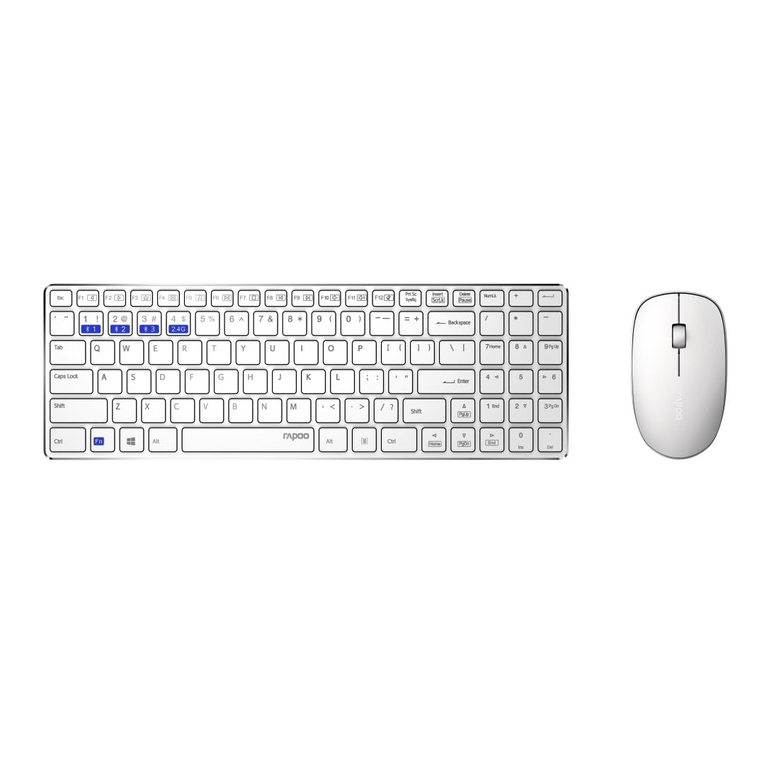 Rapoo 9300M kabelloses Tastatur-Maus Set Wireless Deskset 1300 DPI Sensor 12 Monate Batterielaufzeit kompakt DE-Layout QWERTZ PC & Mac - weiß