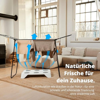 HEYDRY Wäschetrockner Wäscheständer - Made in Germany - schneller trockene Wäsche - platzsparend energiesparend klein - für jede Wäsche - Trockner Ventilator Lüfter - weiß