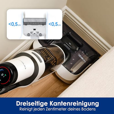 Tineco Floor One Stretch S6 Nass Trockensauger, 180°-Flachdesign Saugwischer 13cm Liegehöhe, 70°C 5min FlashDry Selbstreinigung, 3-Seitige Kantenreinigung 40min Laufzeit Reinigung unter tiefen Möbeln