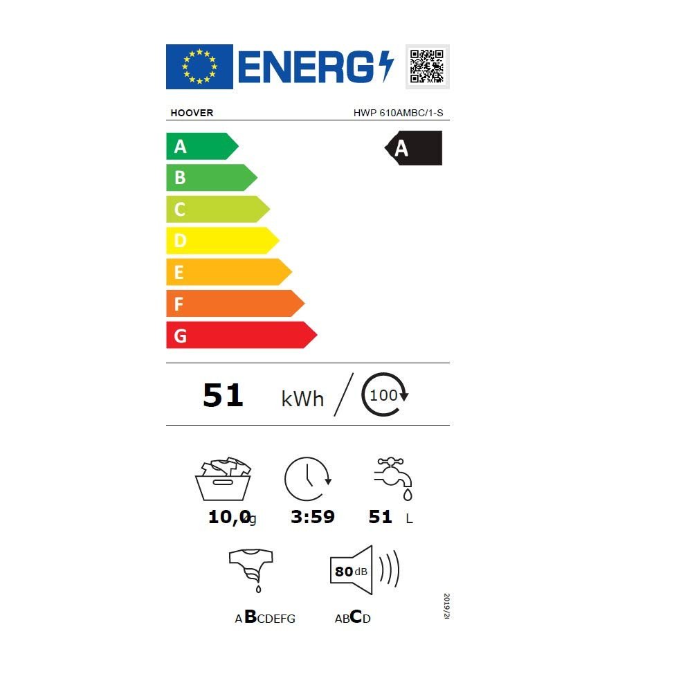 Hoover H-WASH 500 PRO HWP 610AMBC Waschmaschine / 10kg / 1600 U/Min. / Eco-Power Inverter Motor/Auto Care Programm/ActiveSteam Dampffunktion/Mengenautomatik Plus/WLAN