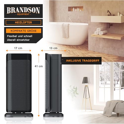 Brandson - Heizlüfter mit Fernbedienung energiesparend leise - Keramik-Heizlüfter Badezimmer - Oszillationsfunktion - 2x Heizstufen - Timer - Heizung Heater - hohe Sicherheit