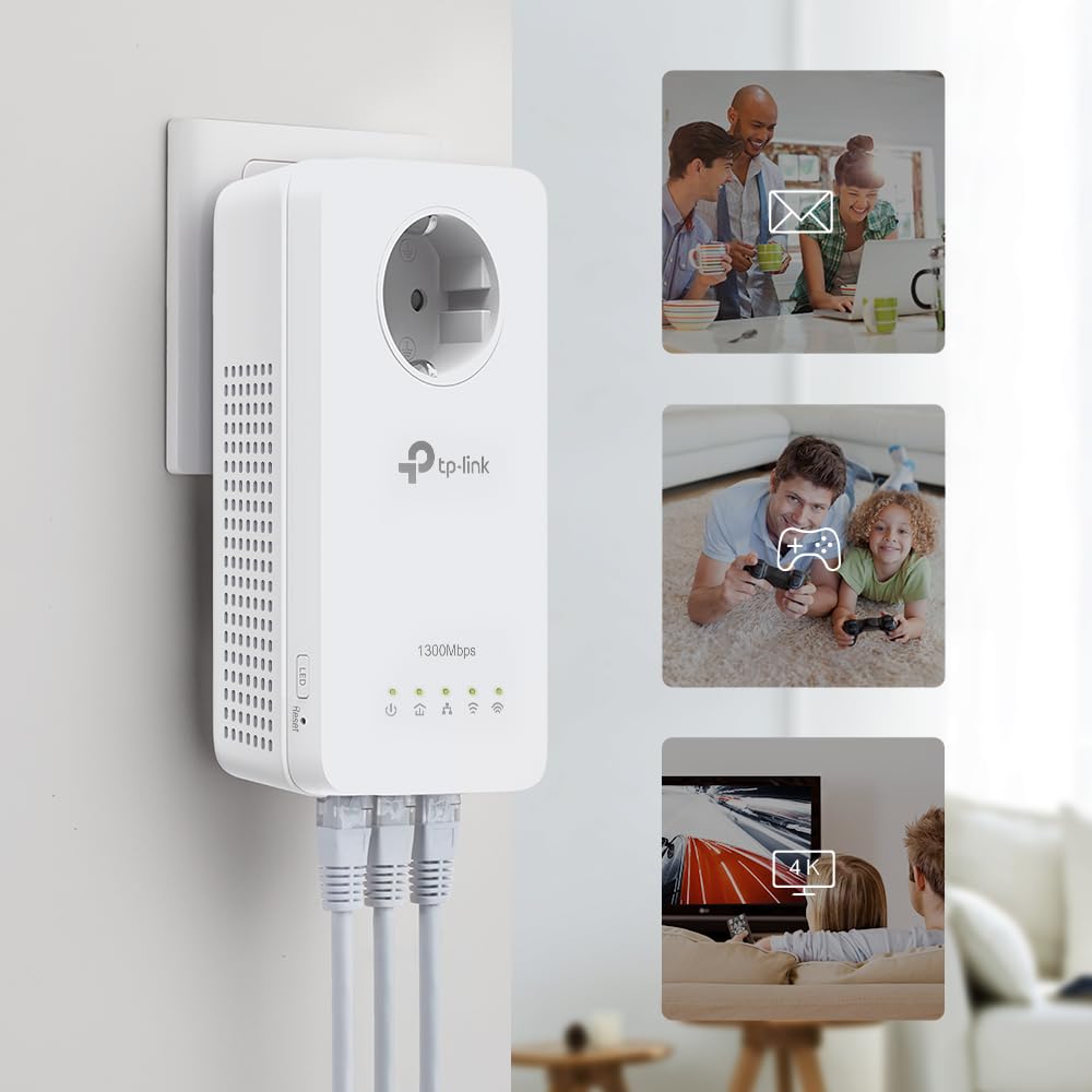 TP-Link TL-WPA8631P WLAN Powerline Adapter (Dualband WLAN 1200Mbit/s, AV1300 Powerline, 3 Gigabit Ports, Zusatzeinheit, Nicht zur alleinigen Verwendung)