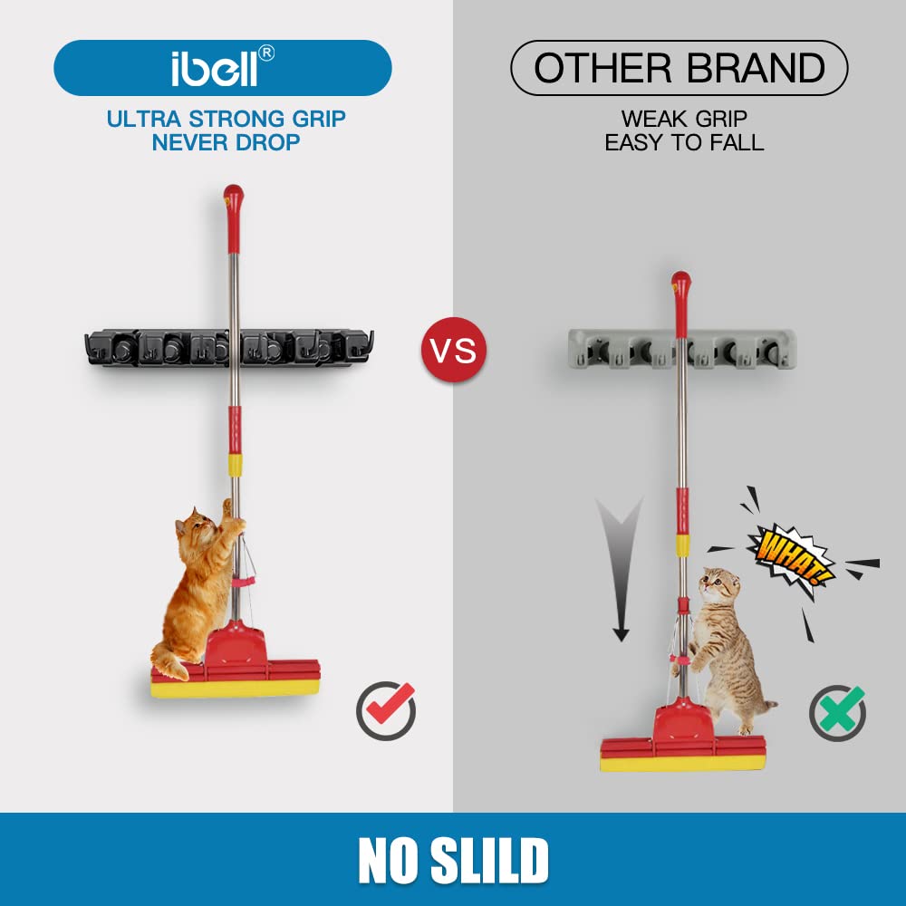 ibell 2 Stück Besenhalterung Wand, Gerätehalter Wandhalterung mit 10 Halter und 12 Haken, Besenhalter Werkzeughalter Gartengerätehalter Organizer für Zuhause Küche Badezimmer Garage Garten