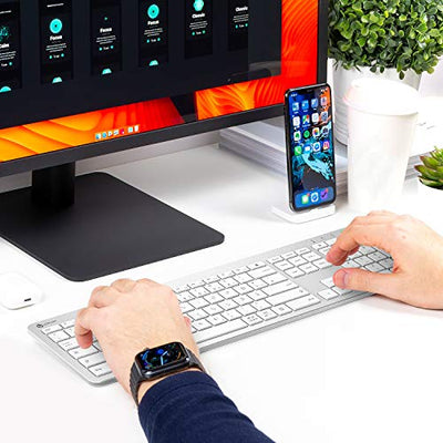 Tastatur Maus Set Kabellos, iClever Wiederaufladbare Funktastatur, Deutsch QWERTZ Layout, 2.4 GHz Funk Tastatur Mouse für PC/Laptop/Smart TV, Weiß und Silber