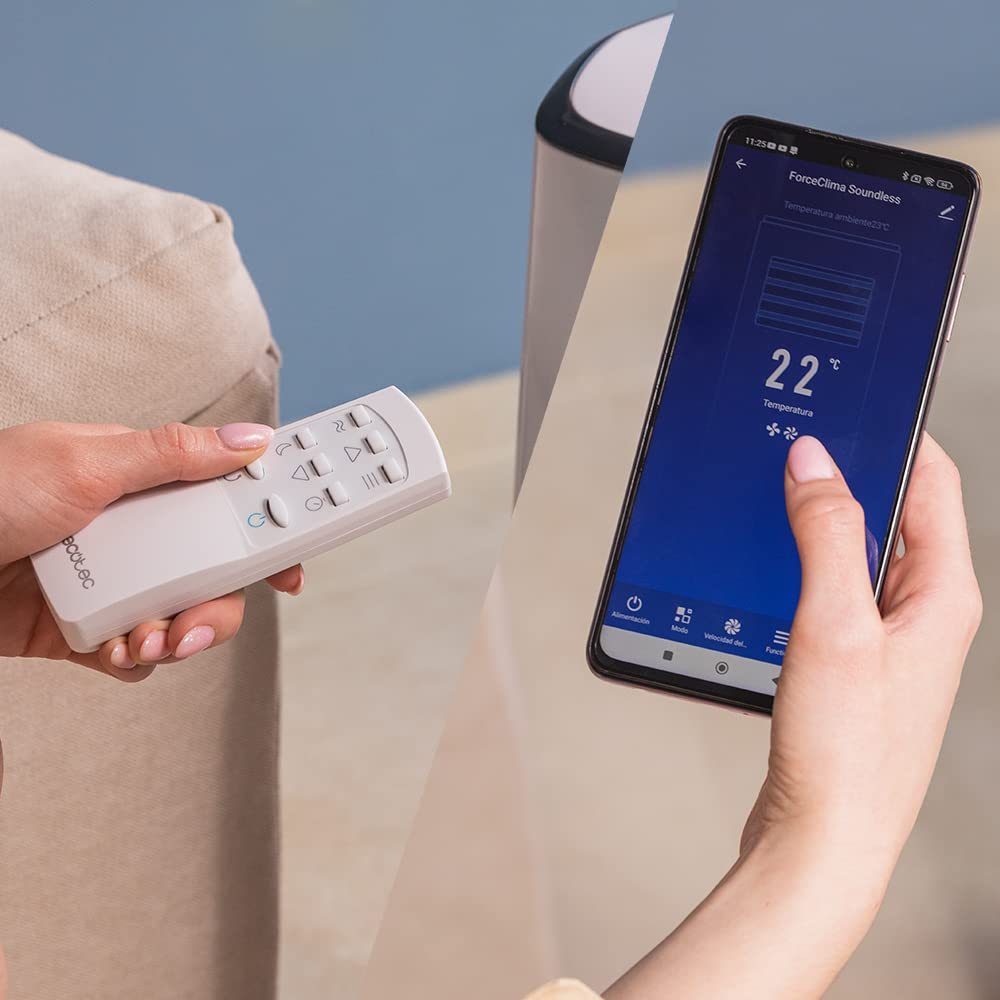 Cecotec Tragbare Klimaanlage mit Fernbedienung und WiFi Forceclima 7500 Soundless verbunden. 7000 BTU, Touch Control und LED -Bildschirm, Timer, Abdeckung von bis zu 20 m2