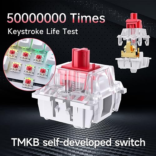 TMKB T63 Gaming Tastatur Mechanische Kabellos mit Red Switch,Bluetooth / 2.4G / Mit Kabel,RGB-Hintergrundbeleuchtung,weiße