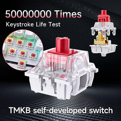 TMKB T63 Gaming Tastatur Mechanische Kabellos mit Red Switch,Bluetooth / 2.4G / Mit Kabel,RGB-Hintergrundbeleuchtung,weiße