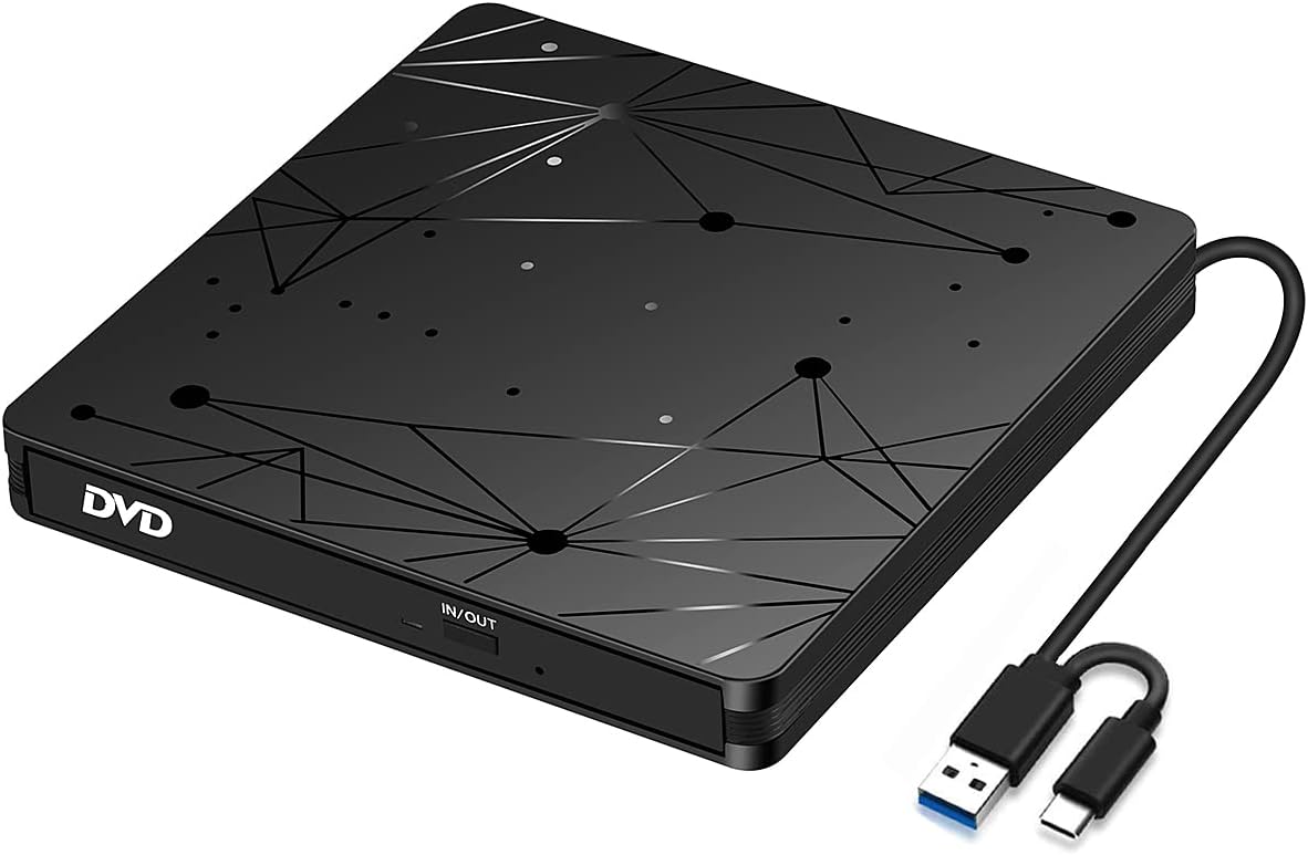 LMEN Externes CD DVD Laufwerk Extern mit USB 3.0 DVD für Laptop PC Computer Tragbar Externes DVD Laufwerk CD-ROM Brenner Extern mit niedrigem Lärm für Windows 11/10/7/8/XP Mac MacBook