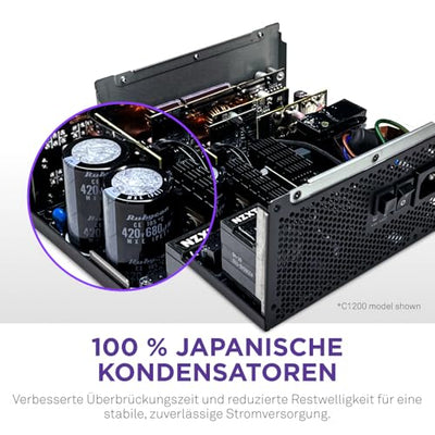 NZXT C1000 Gold ATX 3.1 - Vollständig modulares, geräuscharmes PC-Gaming-Netzteil - 1000 Watt - 80 PLUS Gold - 12V-2x6-Anschluss - Zero Fan-Modus - 100 % japanische Kondensatoren - Schwarz
