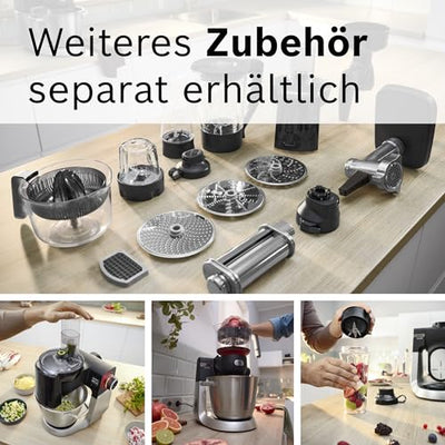 Bosch Küchenmaschine Serie 6 MUMS6ZS13D, NEU, Automatikprogramme, integr.1g Waage, 5,5l Schüssel, Durchlaufschnitzler, Scheiben, Knethaken/Rührbesen/Silikonbesen, spülm.fest, 1.600 W, silber/schwarz