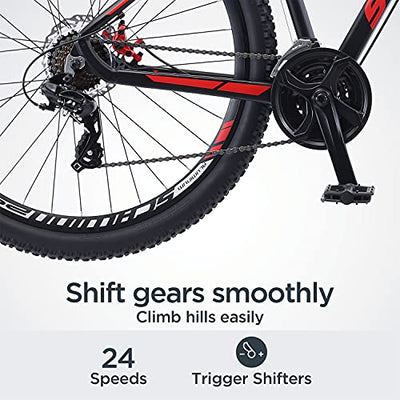 Schwinn Bonafide Herren Mountainbike Vorderradaufhängung 24-Gang 29-Zoll-Räder 43.2 cm Aluminiumrahmen Mattschwarz/Rot