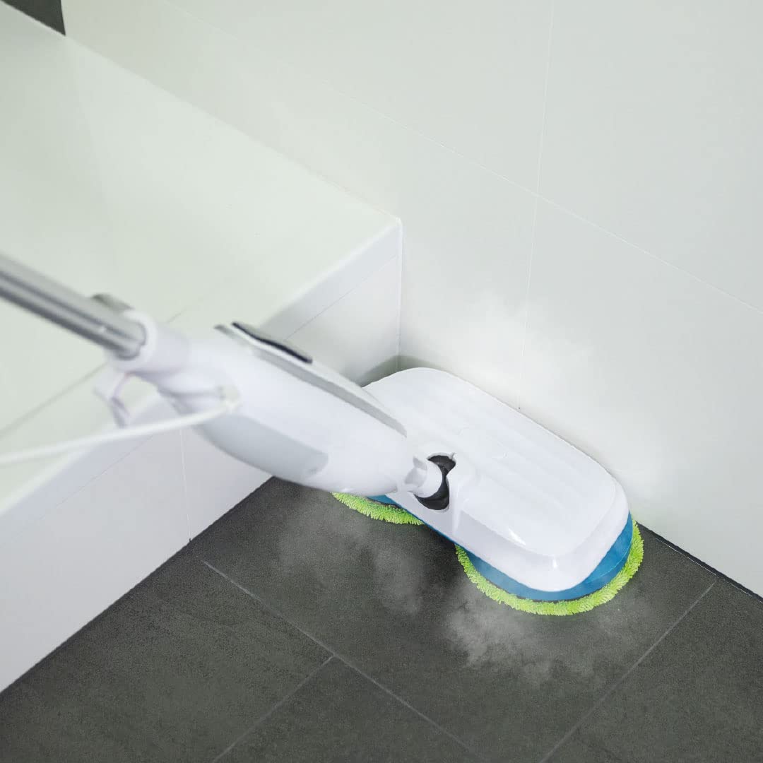 Livington Steam Twister weiß - Mega Spar Set - rotierender Dampfreiniger inkl. Reinigungsaufsätze & Ersatzpads - Dampfbesen & Handdampfreiniger - elektrischer Bodenwischer - Mop