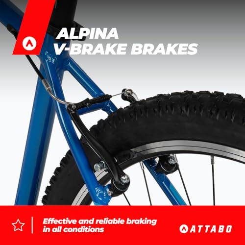 ATTABO Alpe 1.0 Herren Mountainbike 17″ Aluminiumrahmen – SR Suntour XCE 28 Federgabel 100 mm, Shimano 21‑Gang, V‑Brake, ergonomischer Lenker, Verstellbarer Sattel, Blau, 29