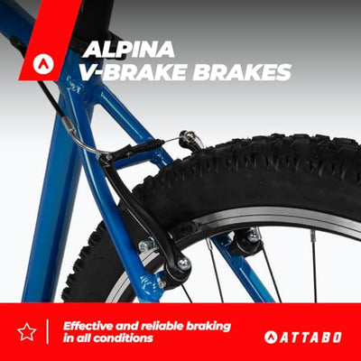 ATTABO Alpe 1.0 Herren Mountainbike 17″ Aluminiumrahmen – SR Suntour XCE 28 Federgabel 100 mm, Shimano 21‑Gang, V‑Brake, ergonomischer Lenker, Verstellbarer Sattel, Blau, 29