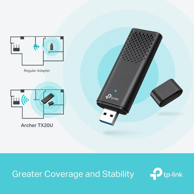 TP-Link Archer TX20U WLAN Stick Für PC, 𝐖𝐢𝐅𝐢 𝟔 AX1800 Dual Band, nur Kompatibel mit Windows 11/10, USB 3.0, MU-MIMO, OFDMA, WPA3-Verschlüsselung