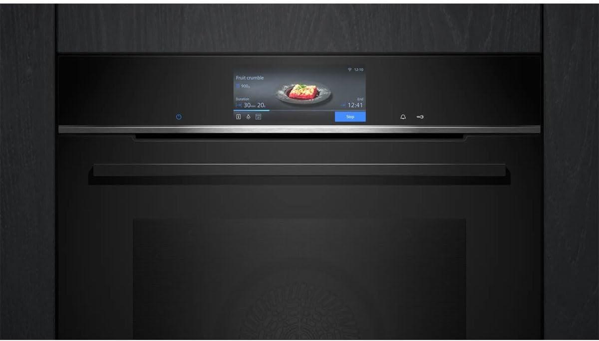 Siemens HB778G3B1,Q700 Smarter Einbau-Backofen, 60 x 60 cm, Made in Germany, Pyrolyse & Hydrolyse Selbstreinigung, Bratenthermometer, Air Fry, Backautomatik, Farbiger Touchscreen, 4D Heißluft, Schwarz