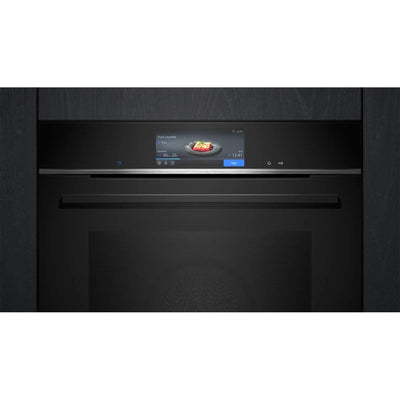 Siemens HB778G3B1,Q700 Smarter Einbau-Backofen, 60 x 60 cm, Made in Germany, Pyrolyse & Hydrolyse Selbstreinigung, Bratenthermometer, Air Fry, Backautomatik, Farbiger Touchscreen, 4D Heißluft, Schwarz