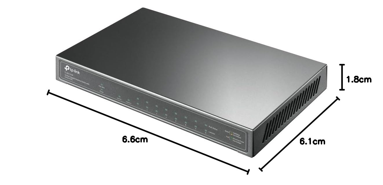 TP-Link TL-SG1210P 10 Port Gigabit PoE LAN Switch (8 Gigabit PoE+ Ports, 1 Gigabit SFP Port, 63 W, IEEE-802.3af/at, Plug-and-Play Installation, QoS, IGMP,lüfterlos) Schwarz