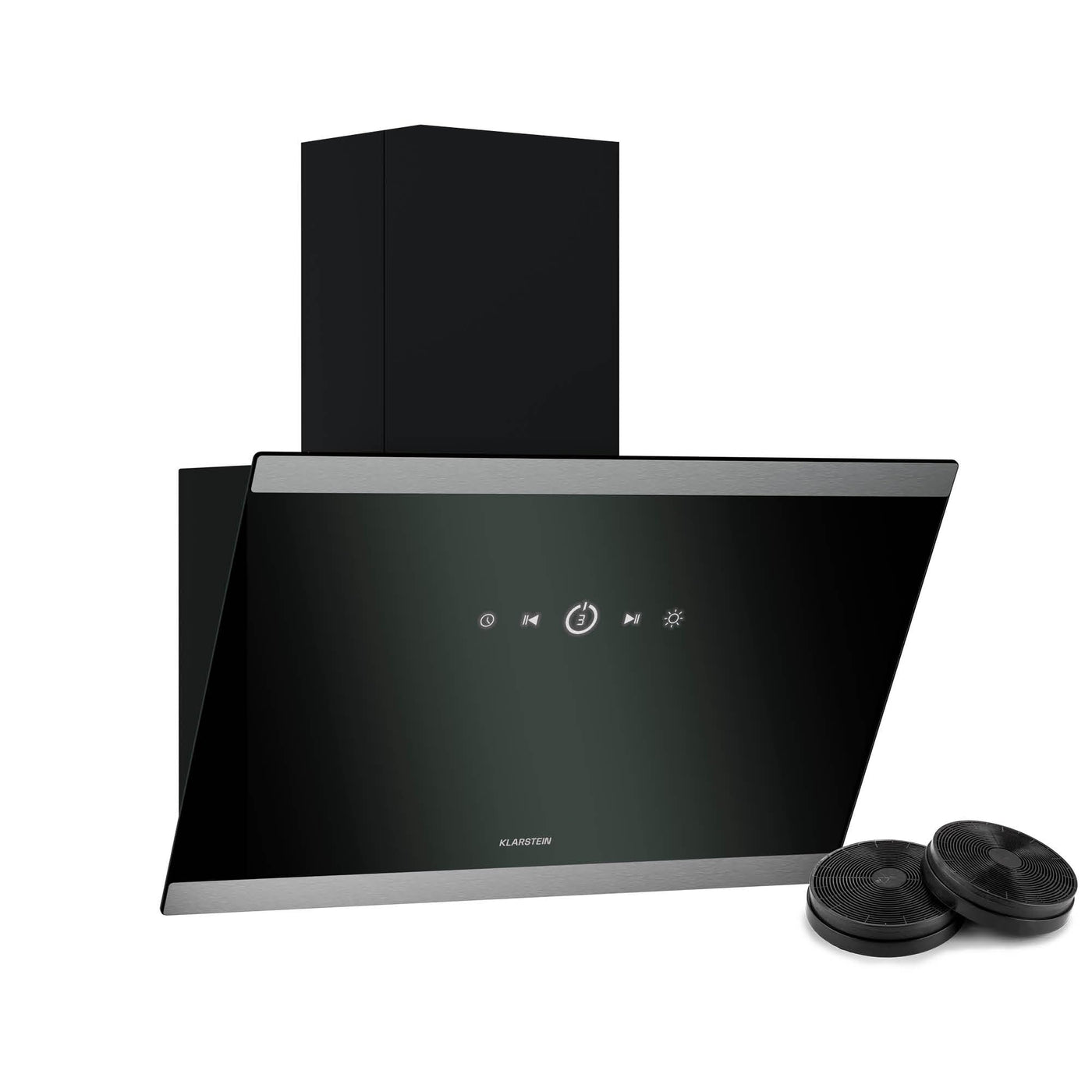 Klarstein FlashLine Dunstabzugshaube – 60 cm Kopffreihaube, Touchscreen, 524 m³/h, A++ Energieeffizienz, LED-Beleuchtung, leise 34,5 dB, Schwarz, Abluft- und Umluftbetrieb