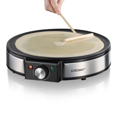 Cloer 6630 Crêpes-Maker, für süße oder herzhafte Crepes mit 30 cm Ø, 1200 W, Antihaftbeschichtung, inkl. Teigverteiler aus Holz und Wender, schwarz