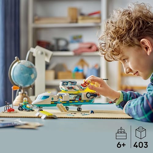 LEGO City Notfallrettungsflugzeug – Set mit Flieger, Schneemobil und 4 Mini-Figuren: Rettungssanitäter, Pilot, Arzt und Skifahrer – tolles Geschenk für Kinder ab 6 Jahren – 60465