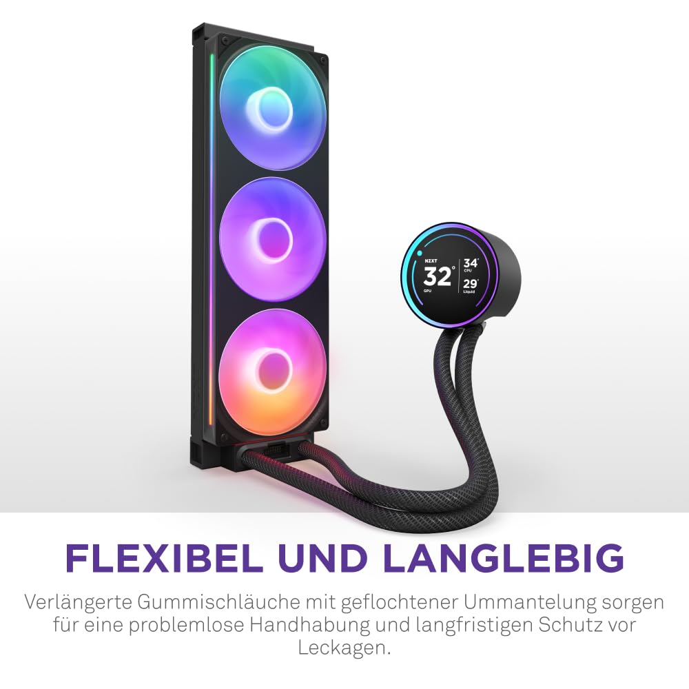 NZXT Kraken Elite 360 RGB - AIO CPU-Flüssigkeitskühler - 360-mm-Radiator - F360 RGB Core-Lüfter - Anpassbares 2,72"-IPS LCD - Turbine Pump - Intel LGA 1700, 1200/115X, 1851 - AMD AM5, AM4 - Schwarz