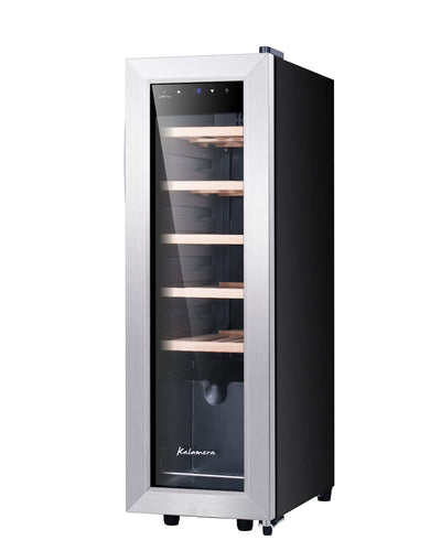 Kalamera Weinkühlschrank, 12 Flaschen 35 Liter Weinklimaschrank klein mit Kompressor, 5-18°C, KRC-35FCSS